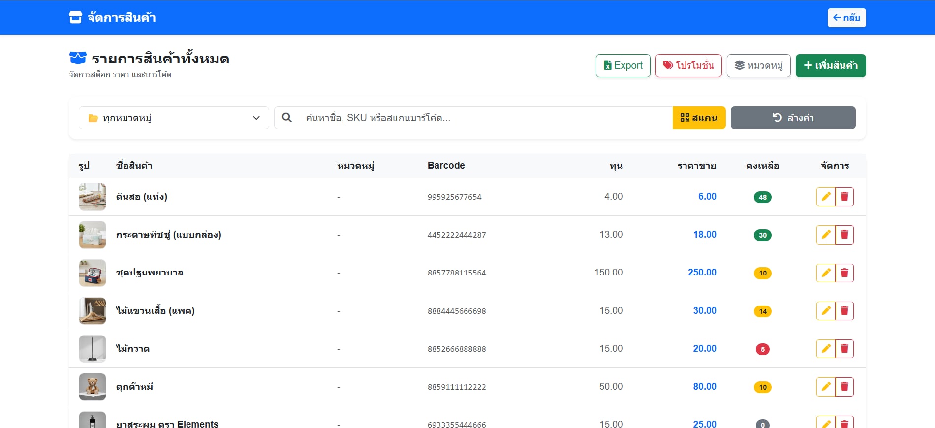 Stock Management Screen
